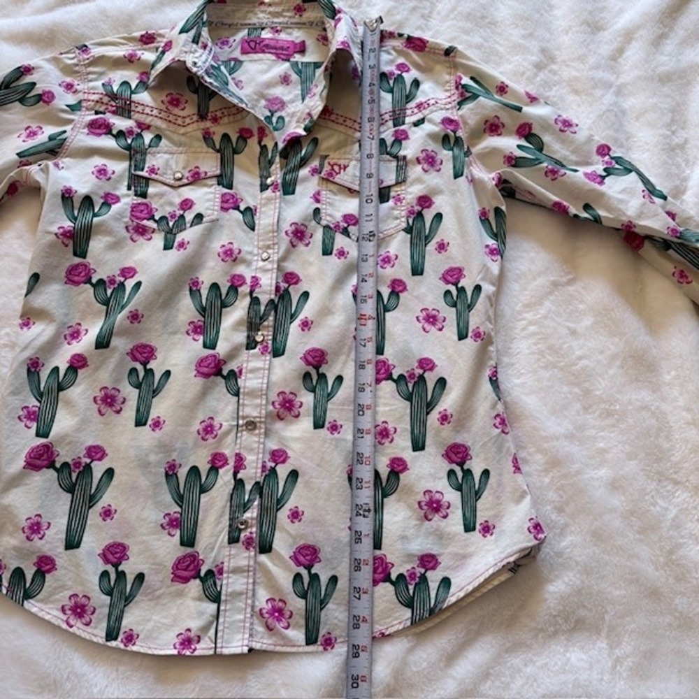 Cowgirl Hardware Cactus Floral Pearl Snap Western Shirt Pink Rhinestone Womens L - Picture 7 of 9